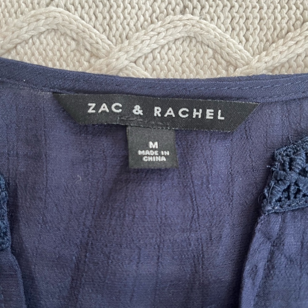 Zac & Rachel Women's Navy Blue Rayon Blend Boho Top Size Medium - Picture 10 of 13
